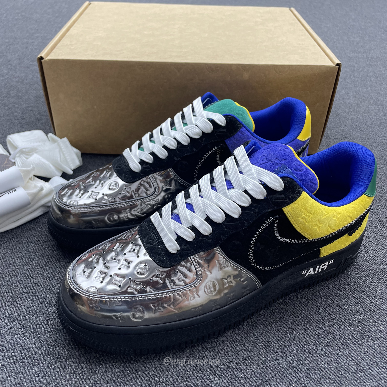 Louis Vuitton Nike Air Force 1 Low By Virgil Abloh Black Metallic Silver (9) - newkick.vip